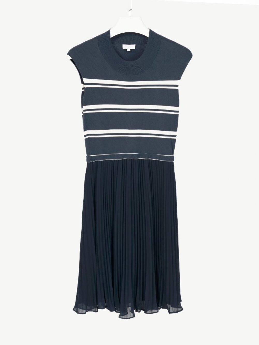 Escada Sport Dicco Deep Atlantic Striped-Knit Pleated Midi Dress